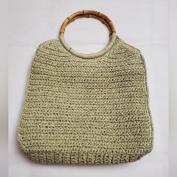 Vintage Fun Summer Straw Handbag With Bamboo Handles Floral Embroidered Boho - Picture 3 of 13